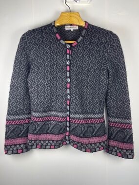 VTG Windridge Cheryl Nash 100% Superfine Alpaca Patterned Cardigan Sweater M